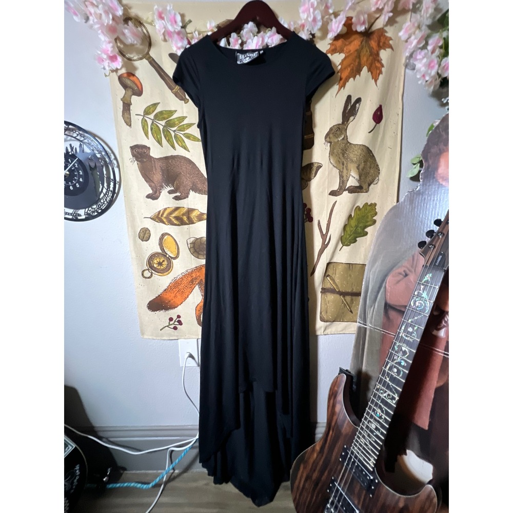Killstar Maxi Dress Womens S Black Cap Sleeve Rayon Stretch Gown